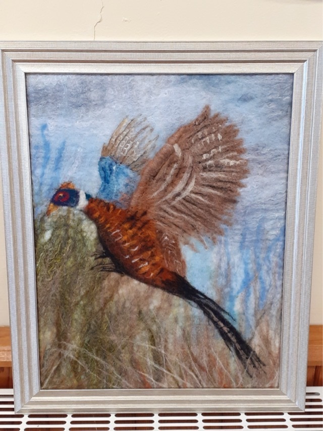 Sheila has been working on a felted Picture of a pheasant that would grace any wall